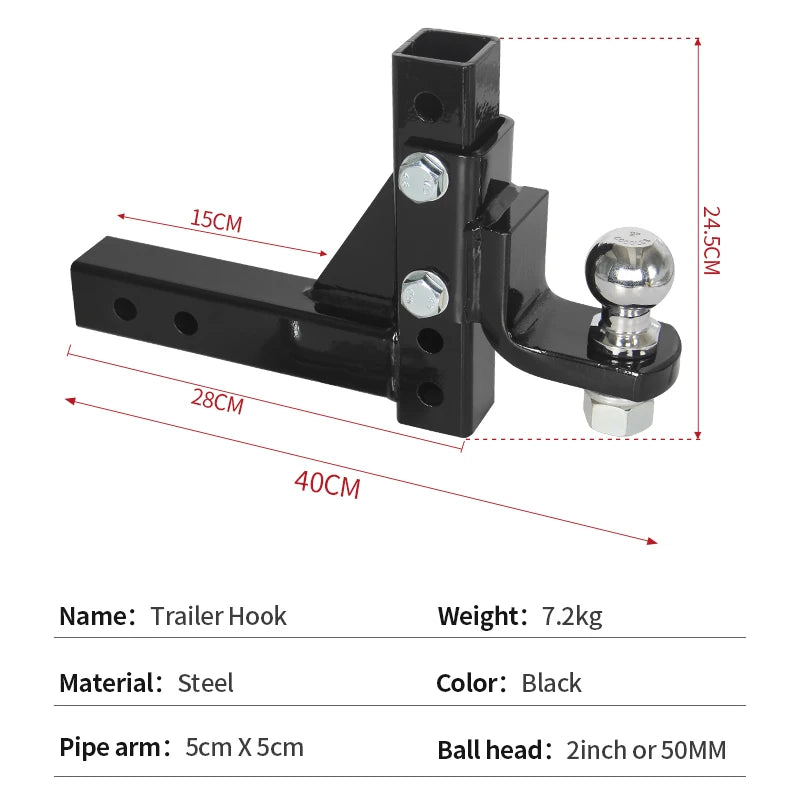 Adjustable Lifting Trailer Arm Fits Rear Bumper with 2inch Receiver Use Tow Hook Parts Trailer Hitch Camping Car Accessories 2