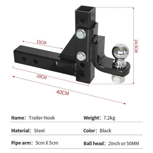 Adjustable Lifting Trailer Arm Fits Rear Bumper with 2inch Receiver Use Tow Hook Parts Trailer Hitch Camping Car Accessories 2