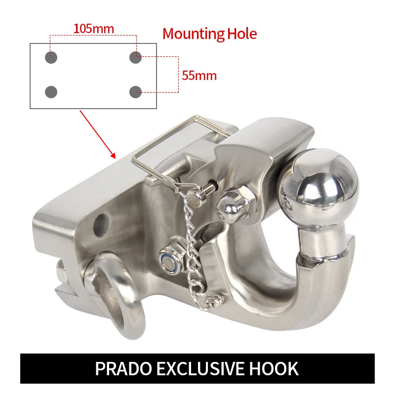 New Fits Prado Stainless Steel Towing Hook Trailer Hitch Coupler 2inch Receiver 10000LBS Load Capacity Camp Trailer Car 4