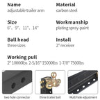 Heavy Duty Steel Trailer Hitch Adjustable Tri-Ball 6in Trailer Arm Hitch Style Refit Tow Hook Parts Camp Trailer Car Accessories 2