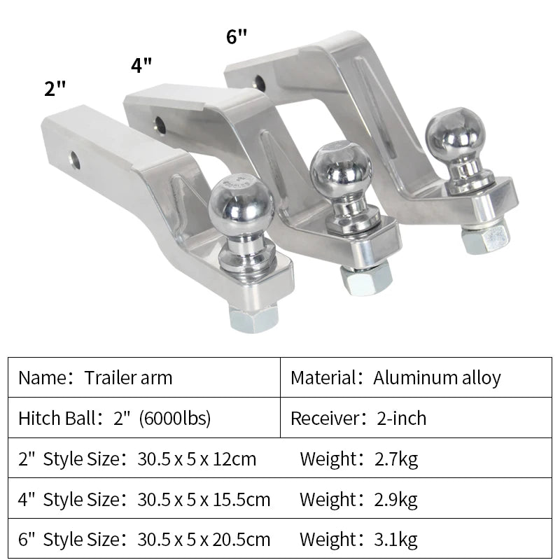 Trailer Hitch 2/4/6 Inch Aluminum Alloy Trailer Arm With 2" Hitch Ball 6000LBS Tow Load Tow Hook Trailer Parts & Car Accessories 2