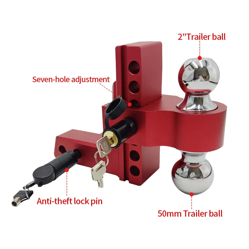 Rose-Red 6-Inch Aluminum Alloy Dual Trailer Hitch 50mm Ball Mount Parts 7-Hole Trailer Axle Arm Refit Tow Hook Car Accessories 2