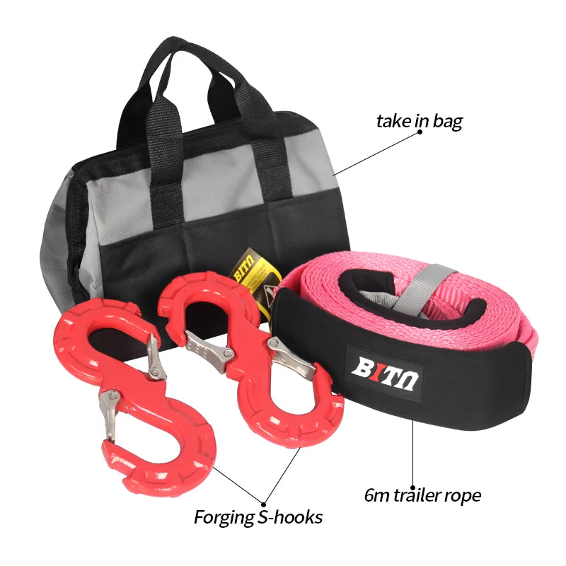New 6m 75mm 15Ton Nylon Trailer Recovery Tow Strap with Hook & Hitch for Emergency Towing 4