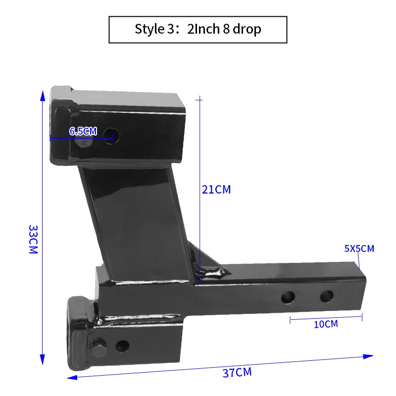 Heavy Duty Manganese Steel 5x5cm Solid Tube Adapter with 2-inch Receiver Dual Ports Trailer Arm Trailer Hitch Car Accessories 5