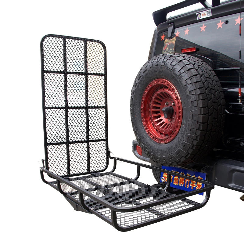 Folding Rear Trunk Cargo Carrier Basket, Hitch Mount Luggage Rack for Travel Camping SUV Trailer Hitch Camp Trailer Accessories 4