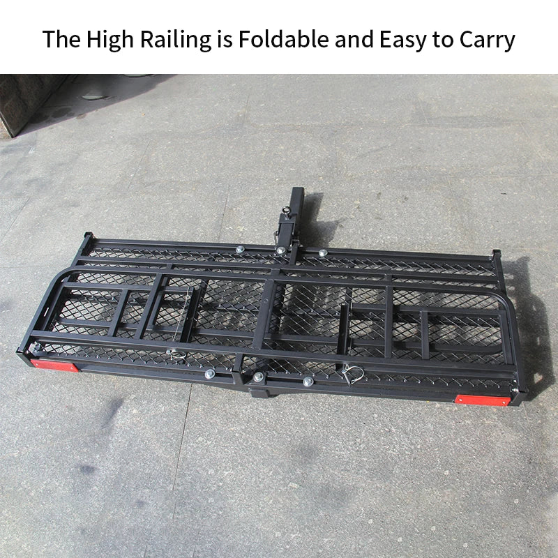 High Railing Folding Luggage Rack Cargo Carrier for Rear Bumper 2inch Receiver Trailer Hitch High Side Cargo Basket Accessories 5