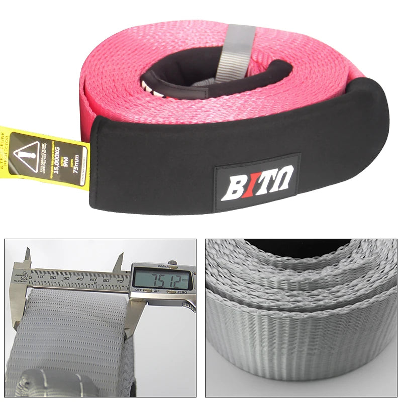 High Strength 75mm*9m Nylon Winch Trailer Towing Rope 15 Ton Capacity Grey/Pink/Orange-Trailer Hitch Parts & Car Accessories 2