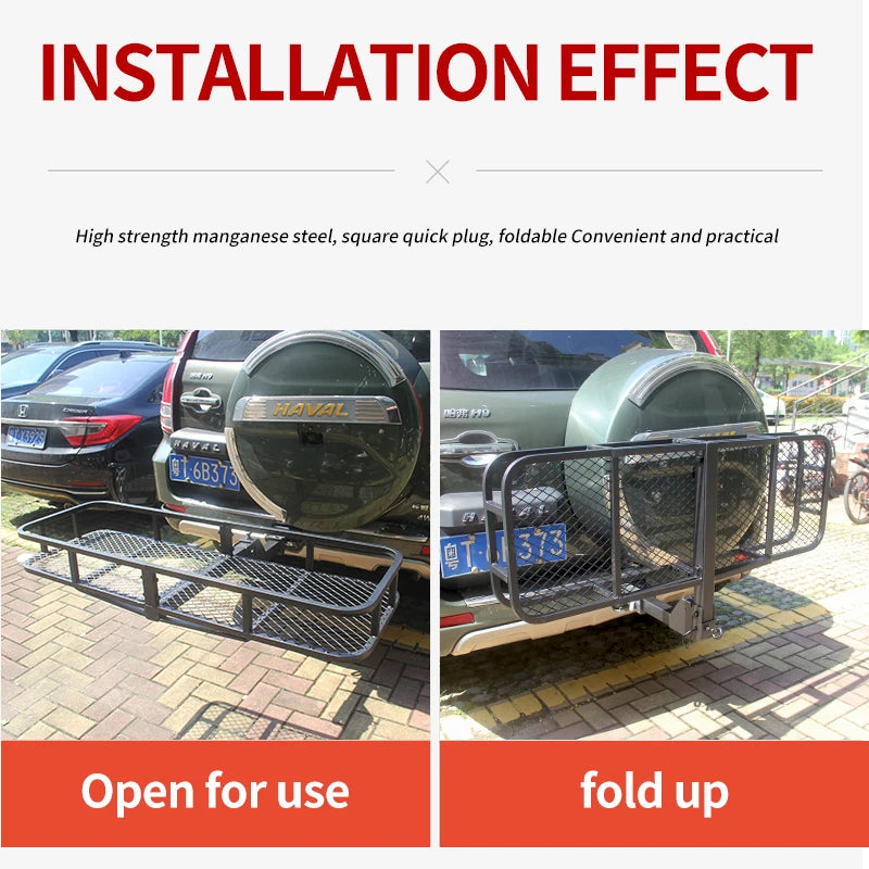 Folding Hitch Cargo Carrier Basket 2 Inch Receiver Mount Heavy Duty Steel Rear Bumper Luggage Rack for SUV Truck Car Road Trip 3