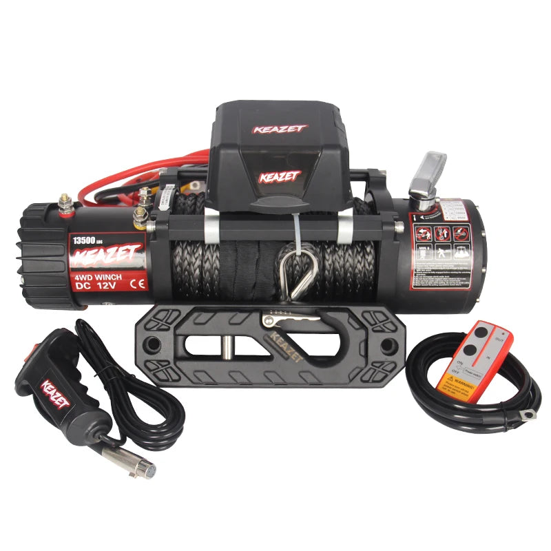 4x4 Off-Road Trailer Electric Winch 13500lbs Towing Winch Heavy Duty Winch 40CR Forged Guide Towing Hook Hitch Parts Accessories 1