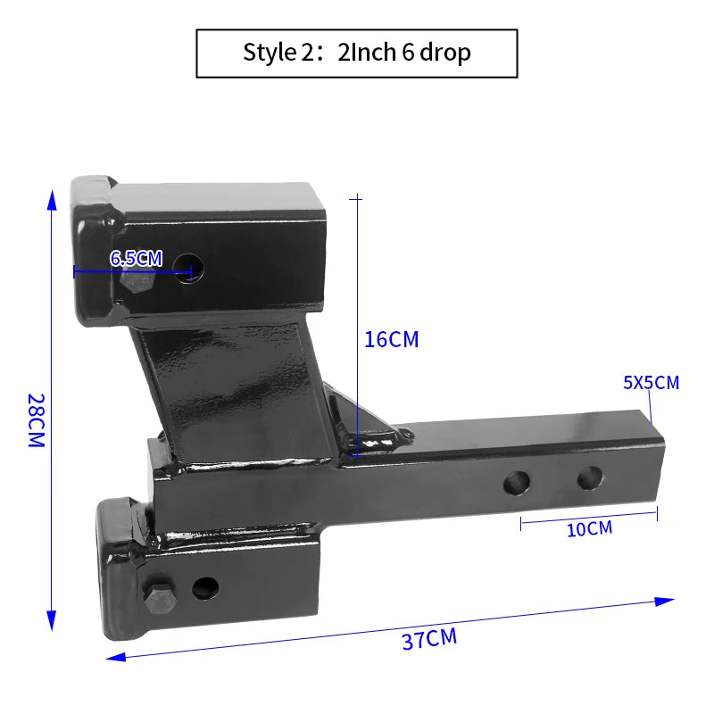 Heavy Duty Manganese Steel 5x5cm Solid Tube Adapter with 2-inch Receiver Dual Ports Trailer Arm Trailer Hitch Car Accessories 4