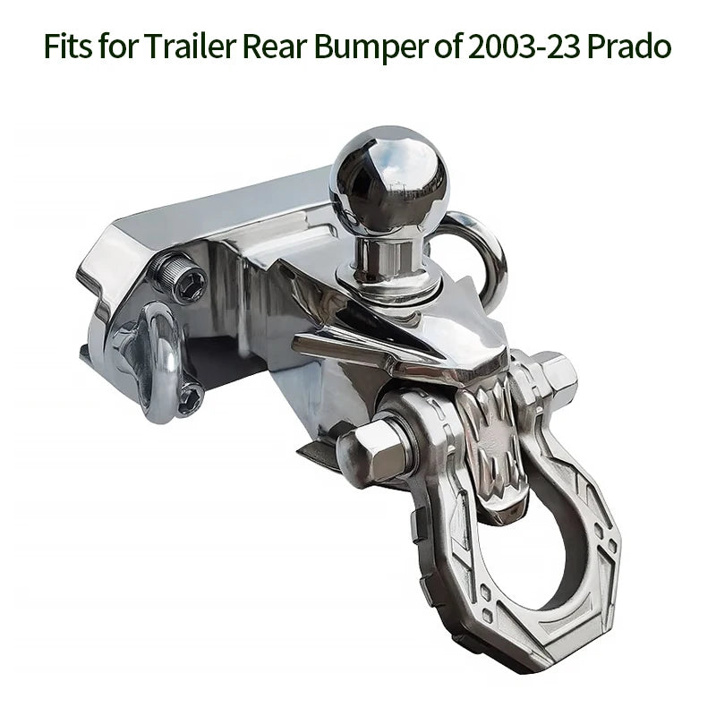 Stainless Steel Tow Hook for 2003-23 Prado LC250 Dragon's Tooth Design with Tow Ball Trailer Hitch Base Off-road Car Accessories 3