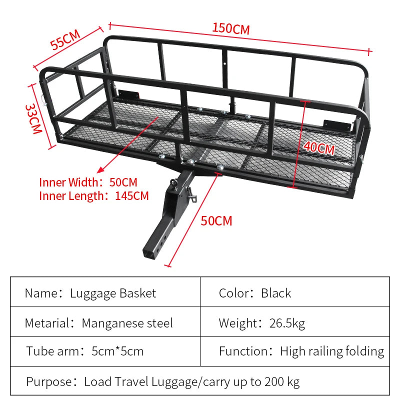 High Railing Folding Luggage Rack Cargo Carrier for Rear Bumper 2inch Receiver Trailer Hitch High Side Cargo Basket Accessories 2