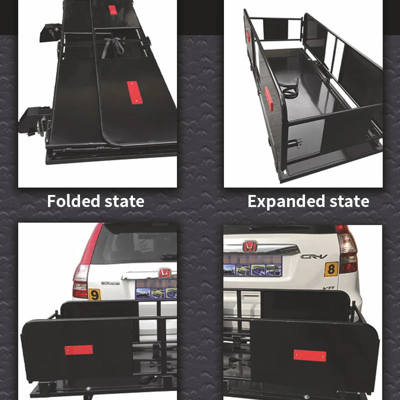 Folding Large Capacity Thickened Reinforced Guardrail Luggage Basket Frame Hitch Rack Trailer Hitch Camp Trailer Accessories 5