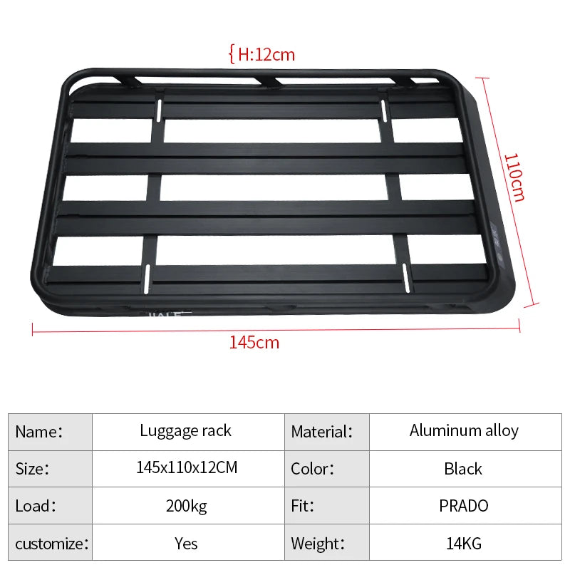 Customizable PRADO Roof Top Rack Aluminum Alloy Material Outdoor Luggage Platform Carrier Trailer Hitch Camp Trailer Accessories 3