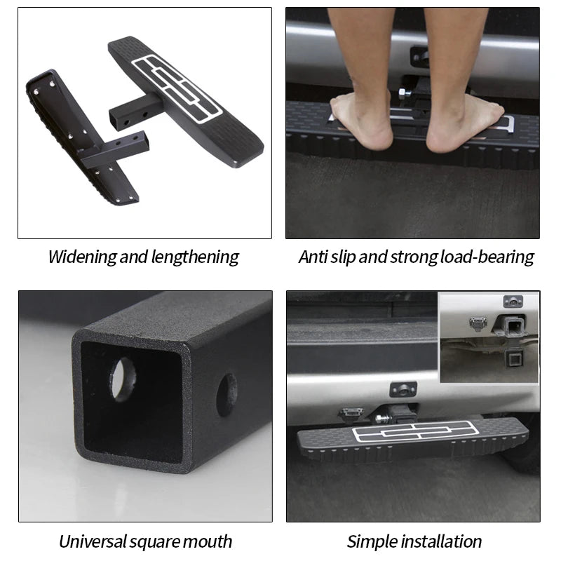 New Black Rear Bumper American Square Foot Pedal Applicable 2-inch Trailer Hitch Steel+ABS 200kg Max Payload Off-Road 6