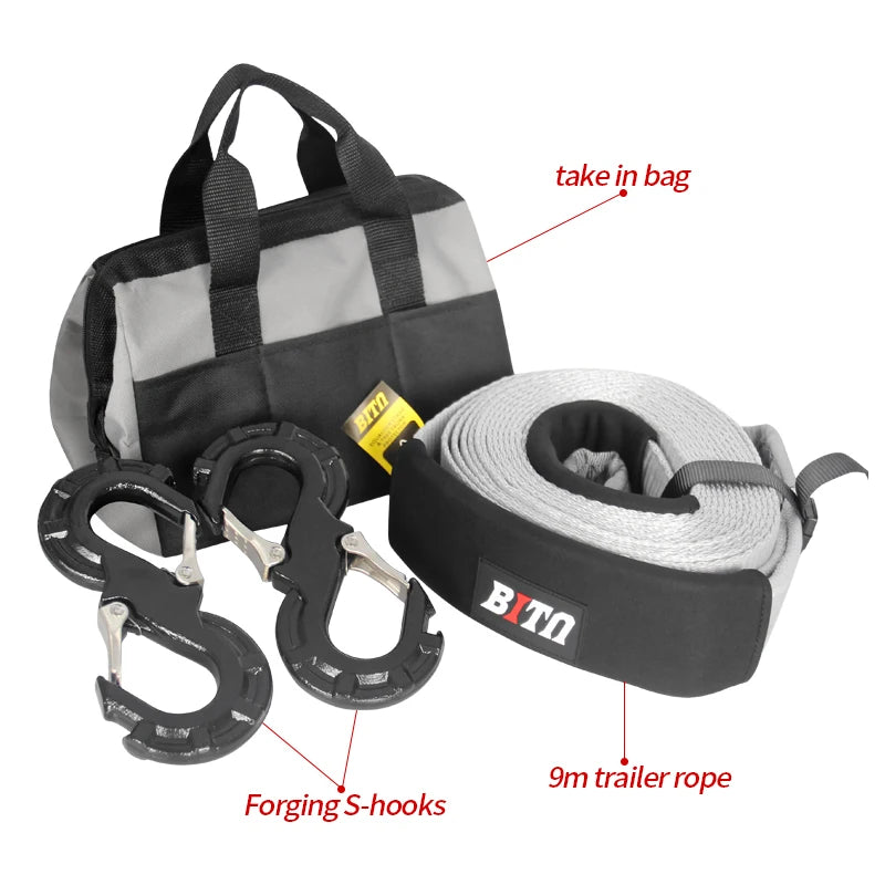 New High Quality Nylon Double Braided Kinetic Rescue Tow Rope 15 Ton Load Capacity 9m Length 75mm Size Emergency Trailer 6
