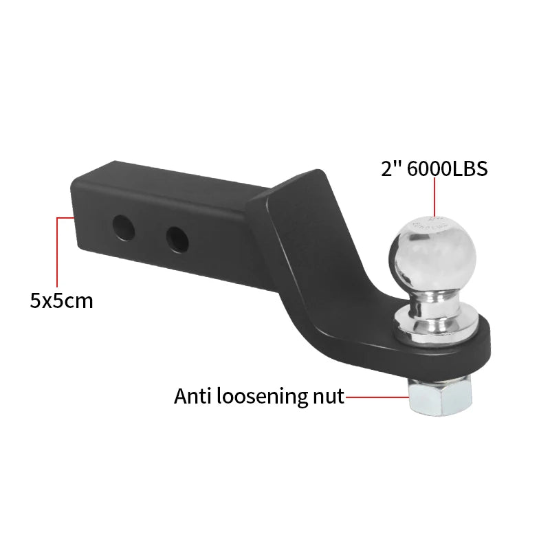 105x55mm Hole Steel Trailer Parts Accessories Kit Rear Bumper Tow Hook Trailer Hitch Receiver Arm Prado Base Style Black 6000lbs 6