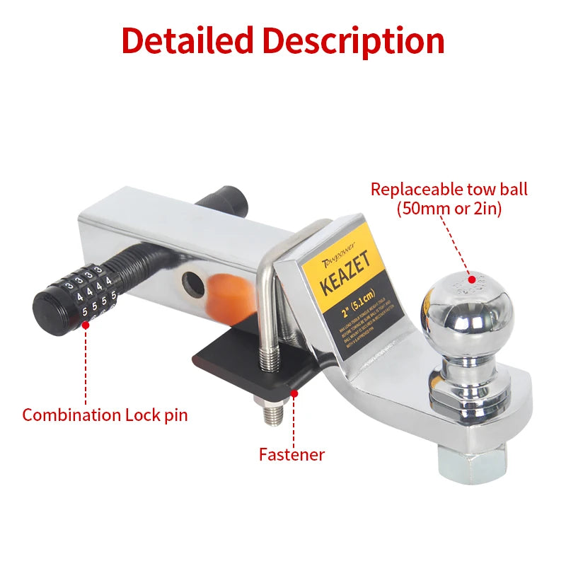 Electroplating Trailer Hitch With 50mm Tow Ball Trailer Arm Set Fits 2inch Receiver Parts Trailer Hook Car Accessories Lock Pin 3