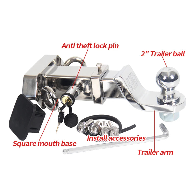 New 304 Stainless Steel Rear Bumper Square Base 105X55mm Mounting Hole Spacing Trailer Arm Kit Refit Trailer Hitch Parts Tow 2