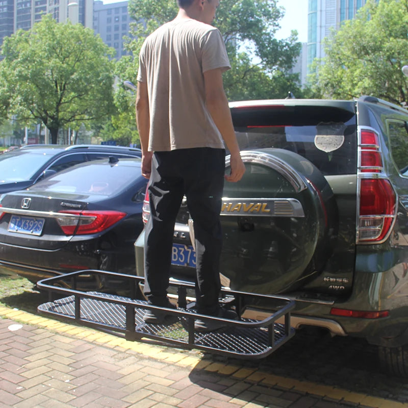 Folding Hitch Cargo Carrier Basket 2 Inch Receiver Mount Heavy Duty Steel Rear Bumper Luggage Rack for SUV Truck Car Road Trip 6