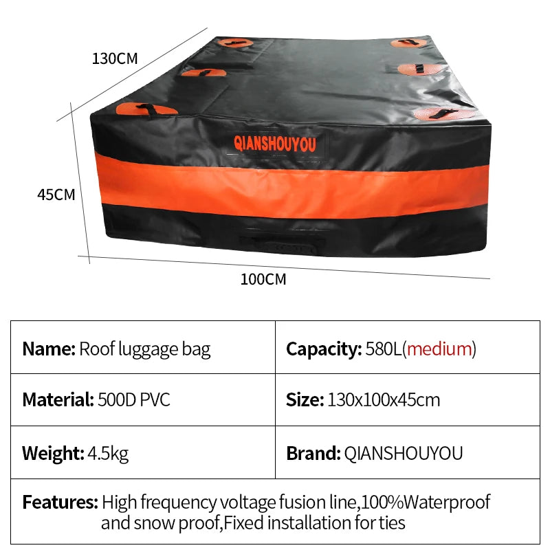 New 580L Foldable 500D PVC Waterproof Roof Rack Bag SUV Cargo Carrier Trailer Parts Accessories 3