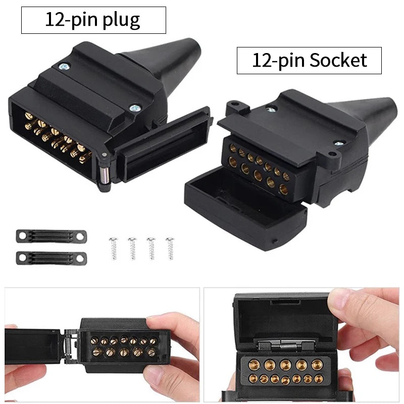 Australian Standard 7 Pin 12 Pin Flat Trailer Plug Socket Heavy Duty Waterproof Connector for RV Caravan Boat Truck Towing Hitch 2