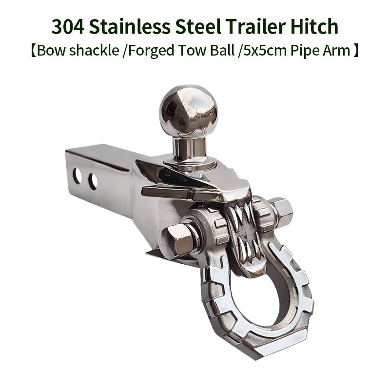 Trailer Dragon's Tooth 304 Stainless Steel Towing Solid Hook with Bow Shackle and Forged Tow Ball Trailer Hitch Arm Car Parts 1