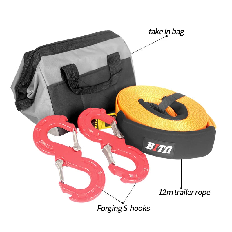 Off-road Forging S-hook 15 Ton Nylon Winch Tow Rope for Trailer Hitch Vehicle Towing Tools 2