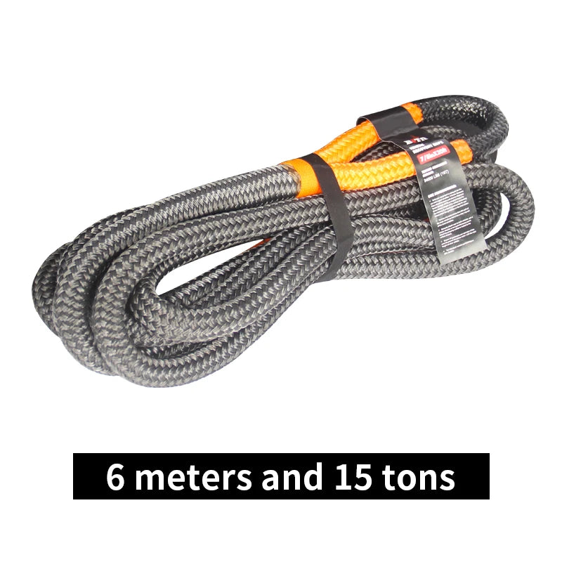New Black 6M 15 Tons High Strength Nylon Tow Cable Strap Towing Rope Trailer Hitch Camp Trailer Accessories Tow Hook 2