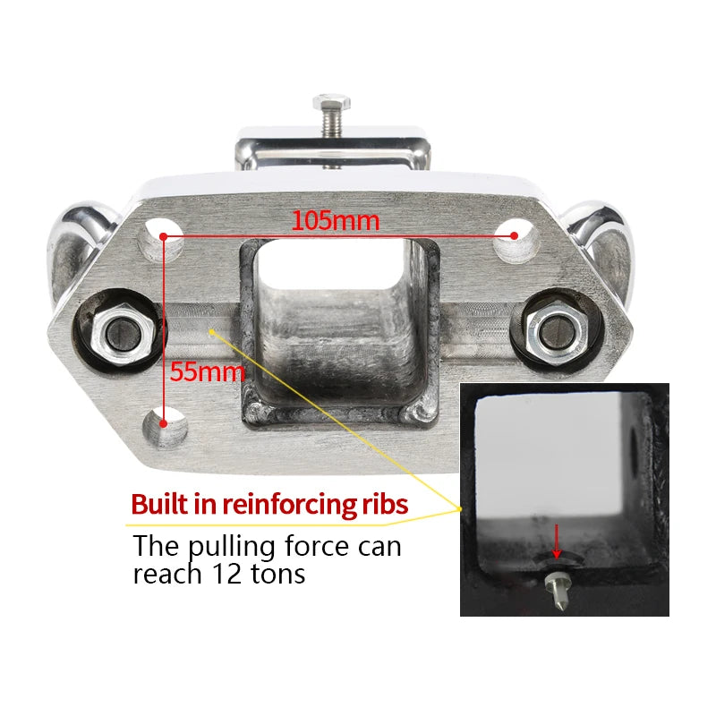 New 304 Stainless Steel Rear Bumper Square Base 105X55mm Mounting Hole Spacing Trailer Arm Kit Refit Trailer Hitch Parts Tow 4