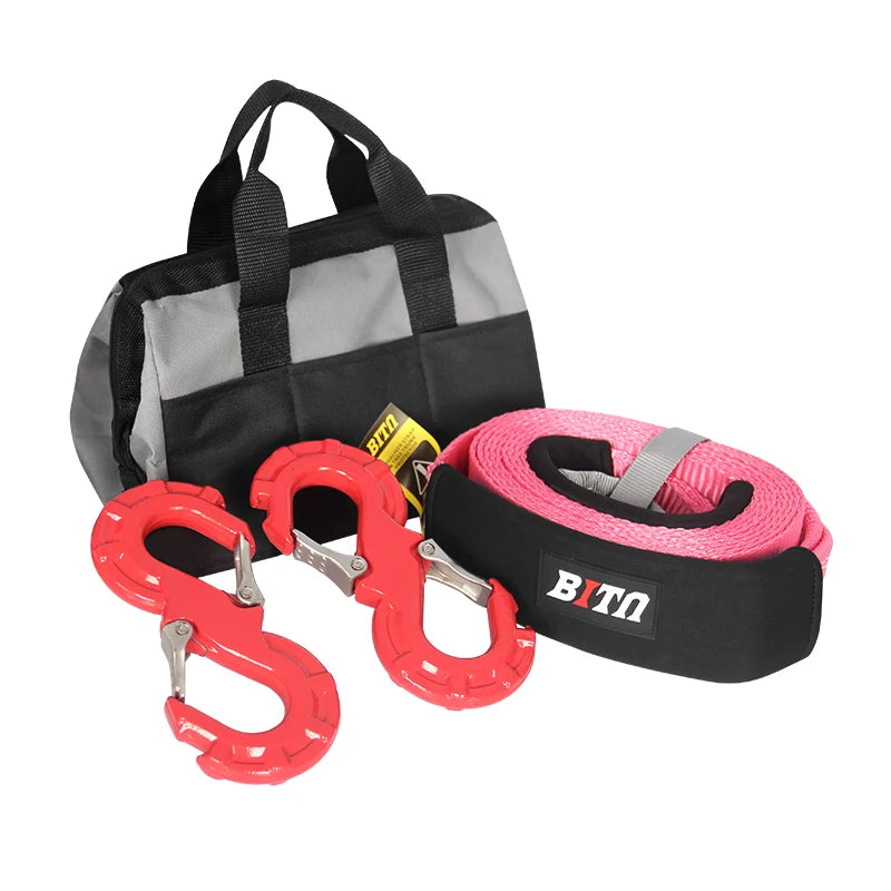 New 6m 75mm 15Ton Nylon Trailer Recovery Tow Strap with Hook & Hitch for Emergency Towing 1