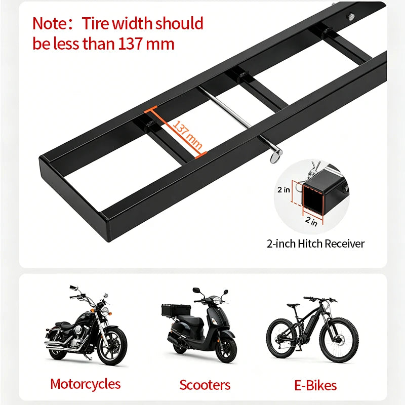 Heavy Duty 2 Inch Receiver Motorcycle Carrier Hitch Mount Tow Bar Motorcycle Transport Rack for Truck SUV Dirt Bike Scooter 4