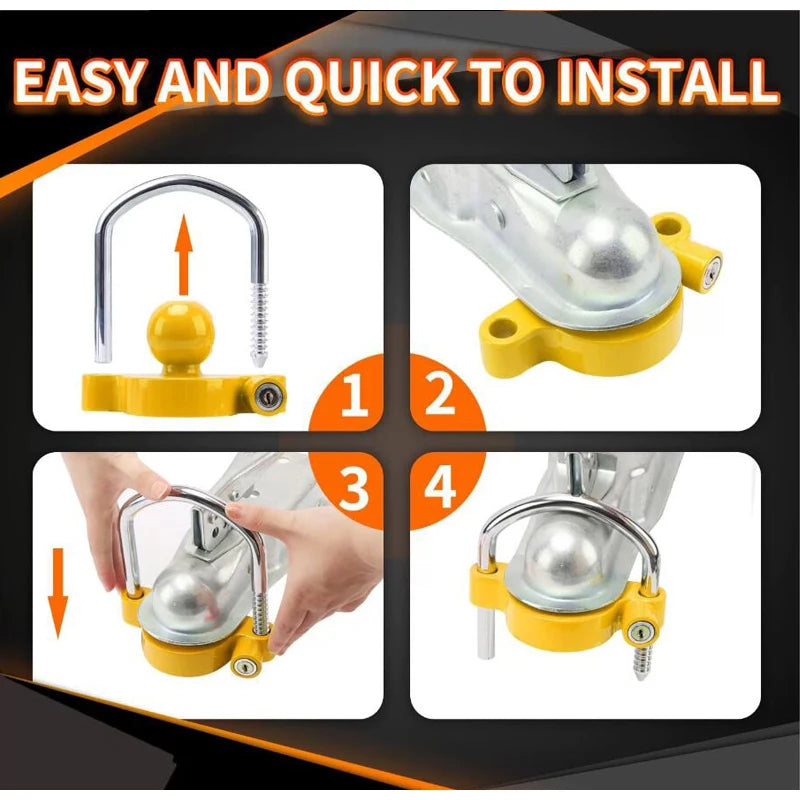 Heavy Duty Anti-Theft Trailer Coupler Lock Universal Adjustable Solid Steel Hitch Ball Security Rustproof Towing Device Parts 4