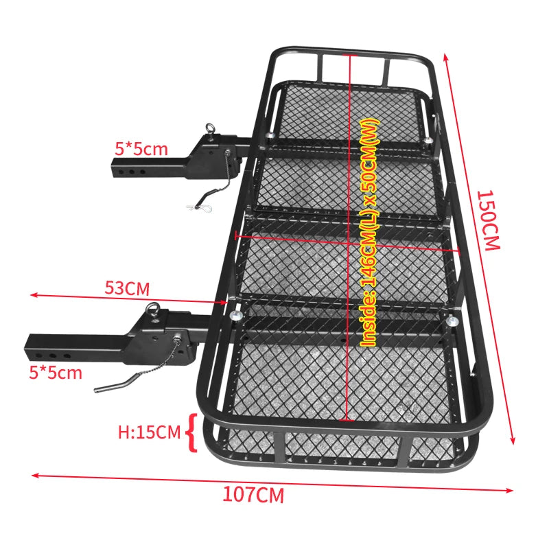 Folding Hitch Cargo Carrier Basket 2 Inch Receiver Mount Heavy Duty Steel Rear Luggage Rack for SUV Truck Car Road Trip Camping 4