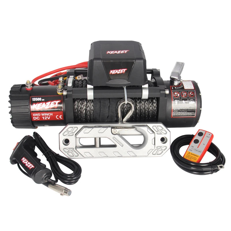 13500lbs DC 12V Trailer Electric Winch With Synthetic Rope Off-Road 4x4 Trailer Hitch Parts Towing Winch Hook Car Accessories 1