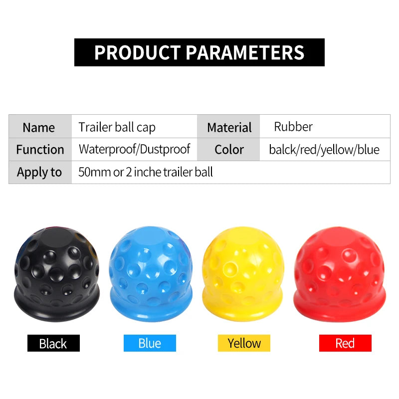 ABS 50mm 2inch Rubber Trailer Ball Head Cover Trailer Ball Head protection Cover Trailer Ball Cover Parts Trailer Hitch Tow Hook 2