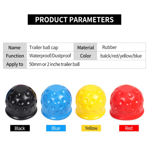 ABS 50mm 2inch Rubber Trailer Ball Head Cover Trailer Ball Head protection Cover Trailer Ball Cover Parts Trailer Hitch Tow Hook 2