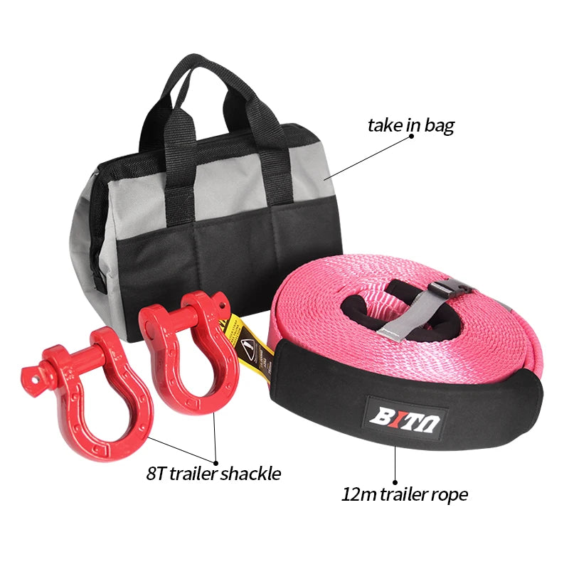 New 15 Ton Break Strength Heavy Duty Nylon Tow Strap Emergency Road Towing Trailer Parts Recovery Rope Trailer Hitch 4