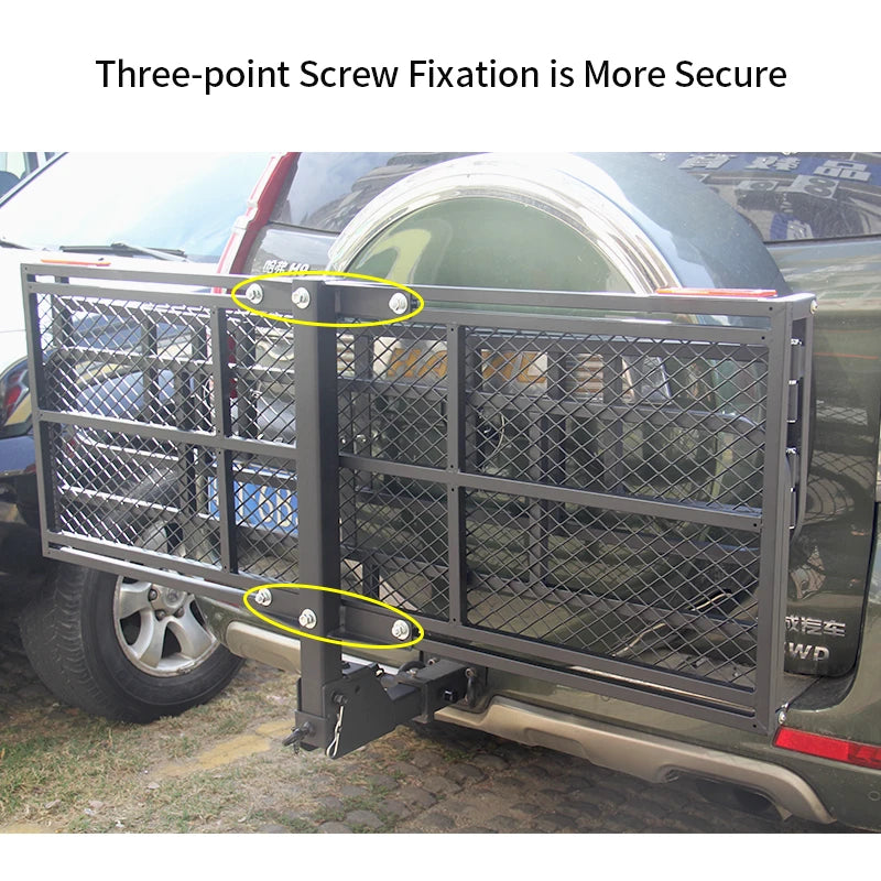 High Railing Folding Luggage Rack Cargo Carrier for Rear Bumper 2inch Receiver Trailer Hitch High Side Cargo Basket Accessories 6