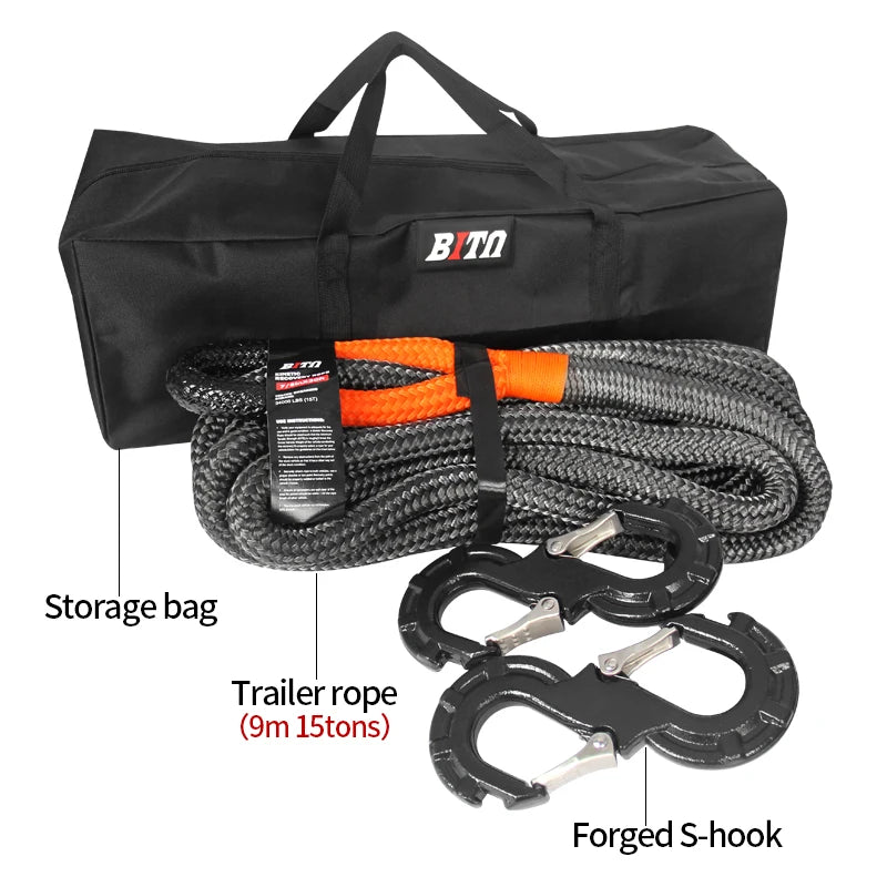 New 15 Ton Heavy Duty 9m Nylon Tow Line 30mm Diameter Forged S-Hook Emergency Trailer Rope Parts Hitch Accessories 2