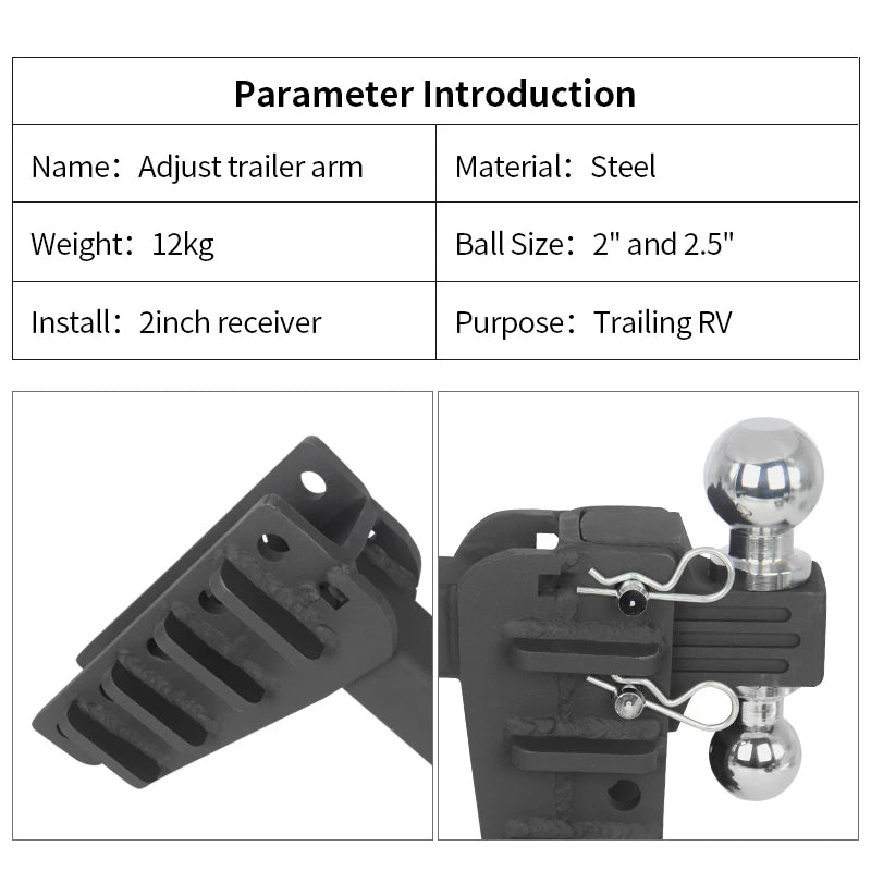 Adjustable Trailer Hitch Dual Ball Mount with 2" & 2.5" Balls 3-Level Height Adjustable Removable Towing Hitch for Trucks SUV 4