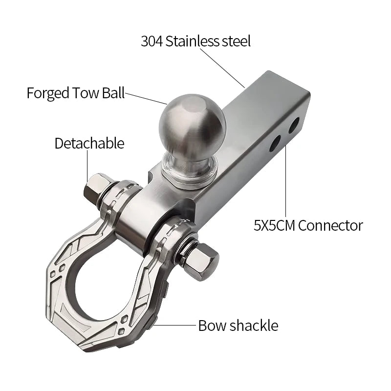 Trailer 304 Stainless Steel Towing Solid Short Arm with Bow Shackle and Forged Tow Ball Trailer Hitch Arm Camping Car Parts 2