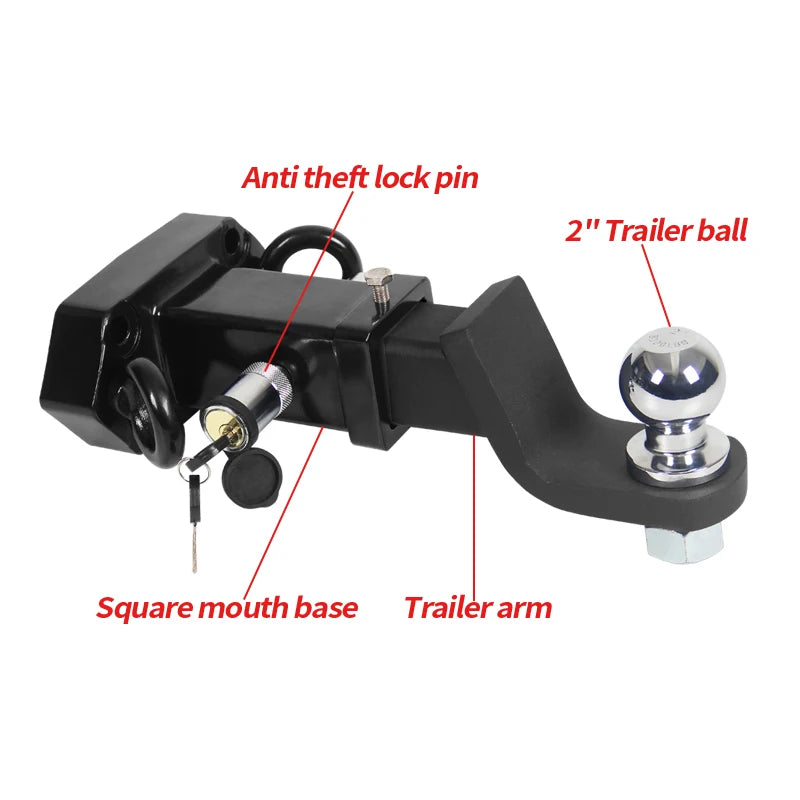 105x55mm Hole Steel Trailer Parts Accessories Kit Rear Bumper Tow Hook Trailer Hitch Receiver Arm Prado Base Style Black 6000lbs 4