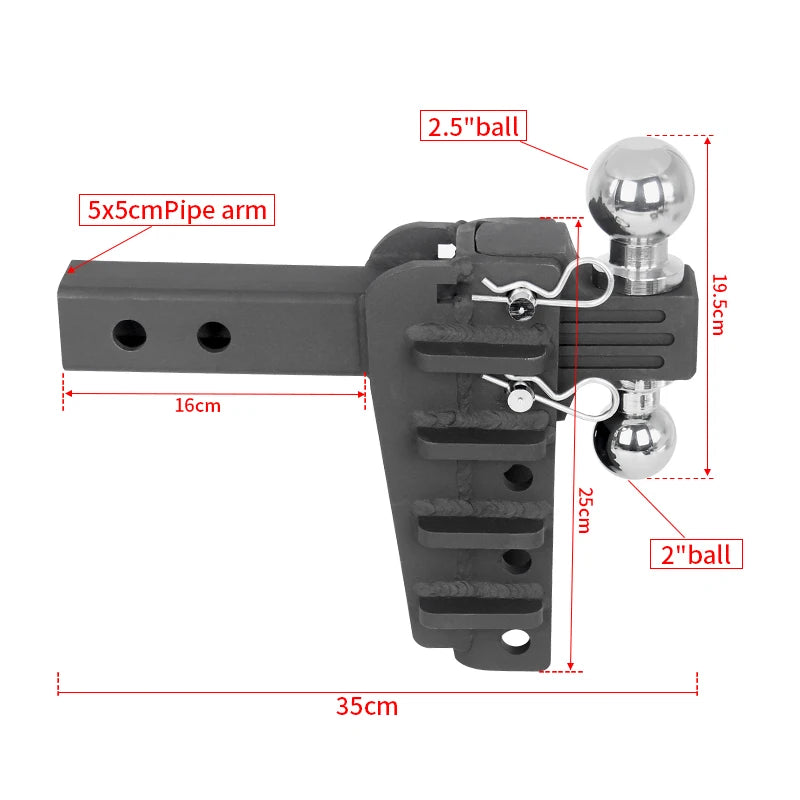 Adjustable Trailer Hitch Dual Ball Mount with 2" & 2.5" Balls 3-Level Height Adjustable Removable Towing Hitch for Trucks SUV 5