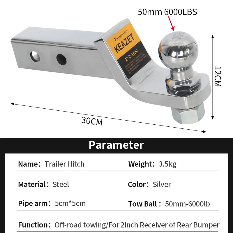 Electroplating Trailer Hitch With 50mm Tow Ball Trailer Arm Set Fits 2inch Receiver Parts Trailer Hook Car Accessories Lock Pin 2