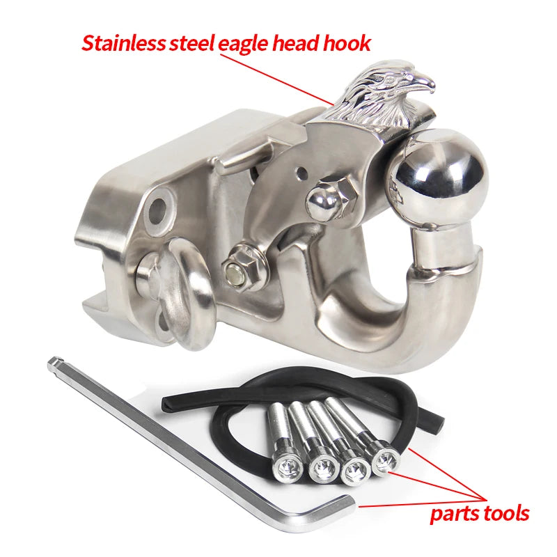 New Eagle Head Style Stainless Steel Trailer Hitch 105x55mm Base Hole Off-Road Rescue Tow Hook Refit Towing Accessories 2