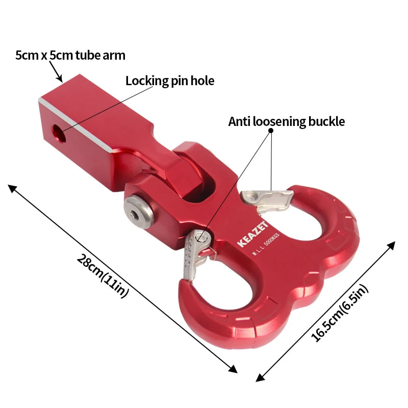11000lbs 5000KGS 7075 Aluminum Forged Sheep Horn Tow Hook 5cmx5cm Square Mouthed Tube Arm Trailer Hitch for Car Accessories 2