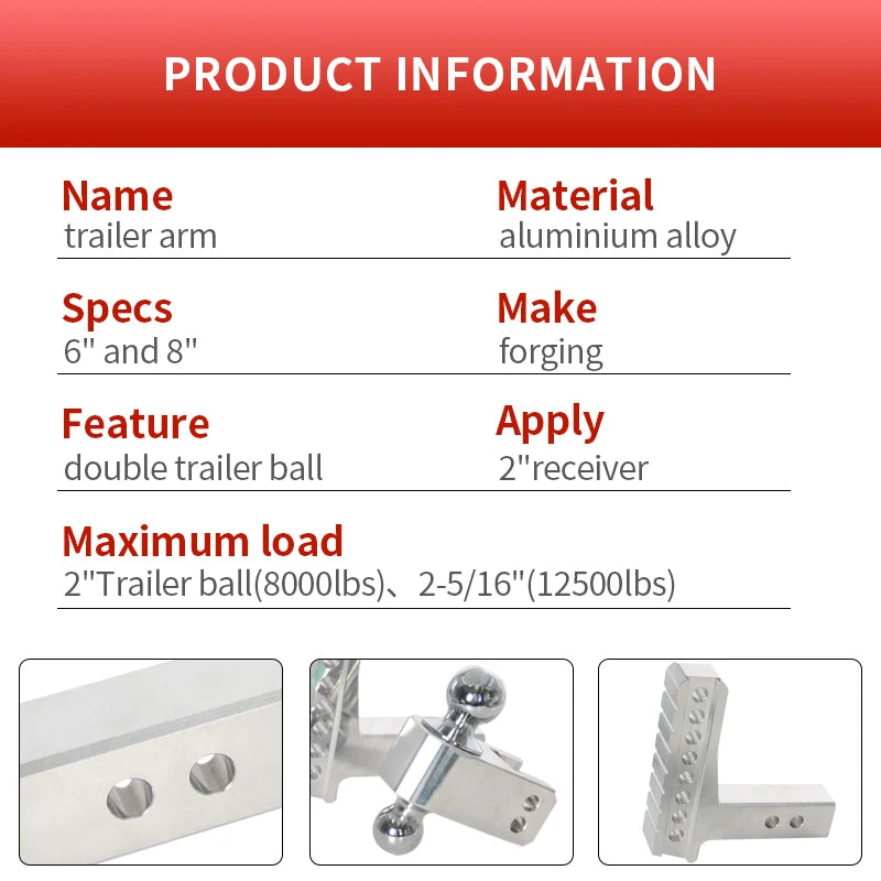 Adjustable Height Double Towing Ball Head Car Trailer Hitch Aluminum Alloy Forged Trailer Parts & Car Tow Hook Accessories 5