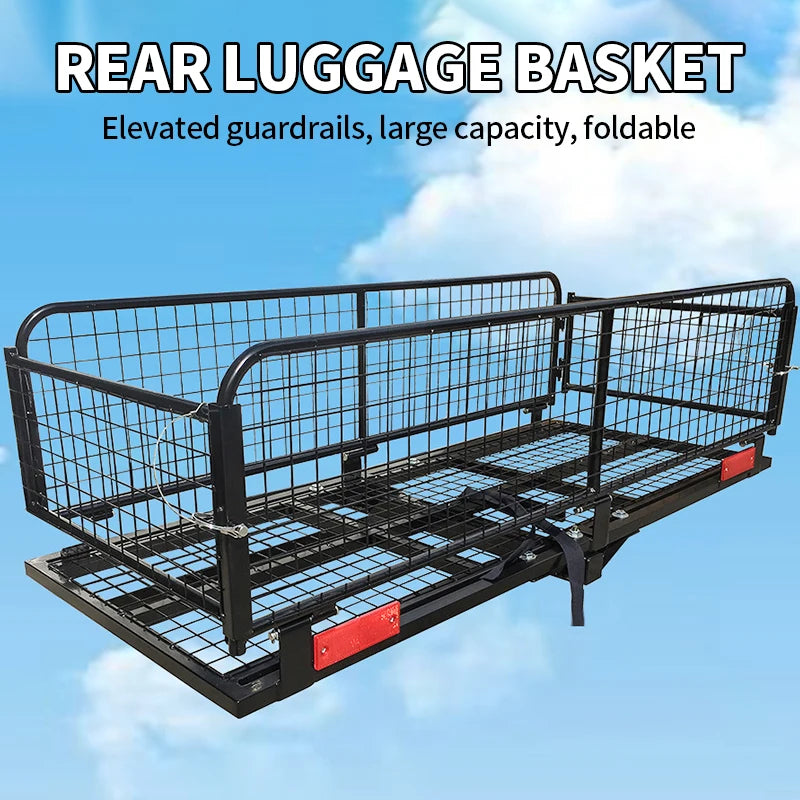 High Guardrail Folding Luggage Basket Car Luggage Frame Hitch Rack for Travel Camping SUV Trailer Hitch Camp Trailer Accessories 2