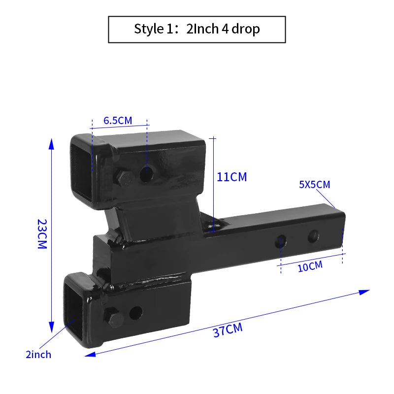 Heavy Duty Manganese Steel 5x5cm Solid Tube Adapter with 2-inch Receiver Dual Ports Trailer Arm Trailer Hitch Car Accessories 3